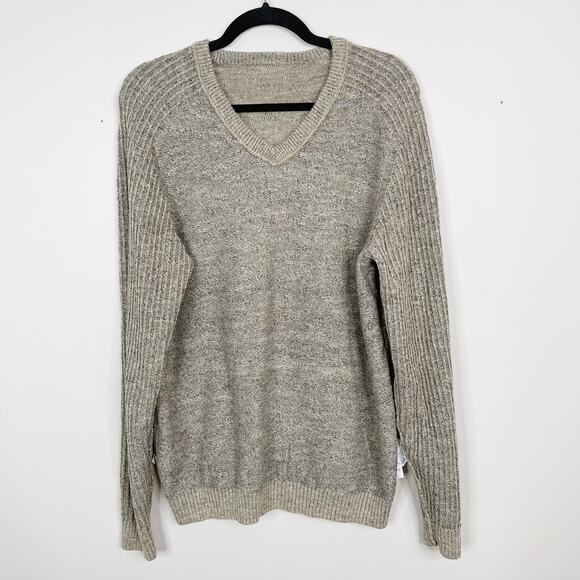 Tommy Bahama Large Cotton Wool Reversible Gran Rey Flip VNeck Sweater Beige Mens - Picture 5 of 12